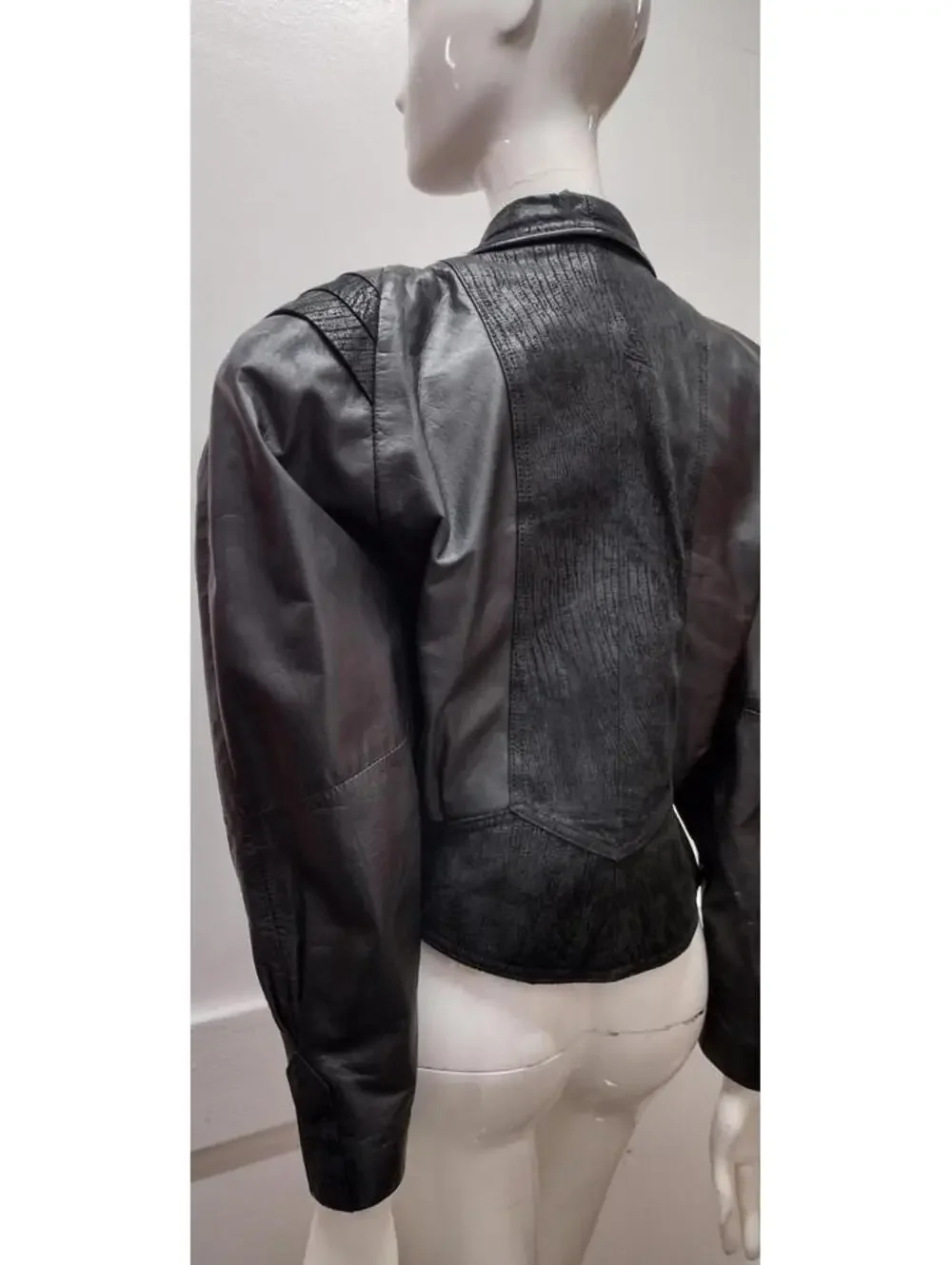 Black Tailored Leather Short Jacket New Wave Avante-Garde 1980s Bombshell S/M